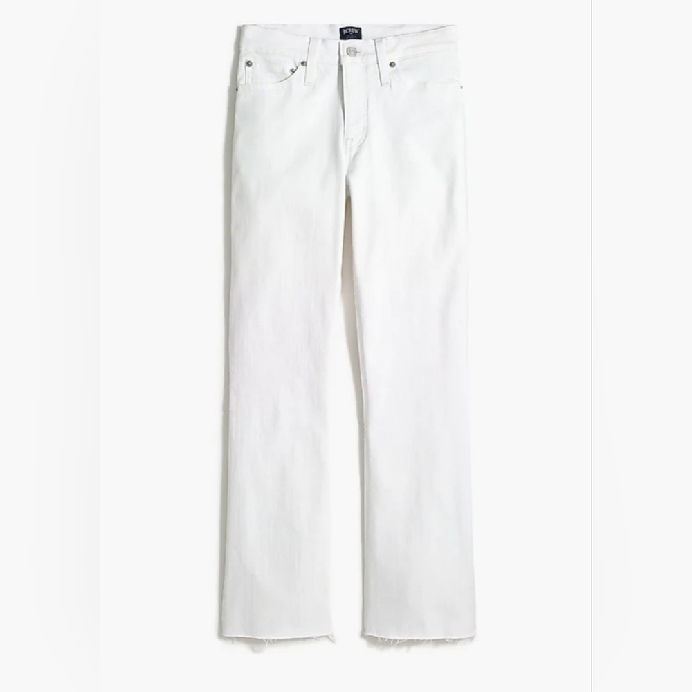J. Crew Mid-Rise Flare Crop Signature Stretch White Denim Size 25 Petite Cut Hem